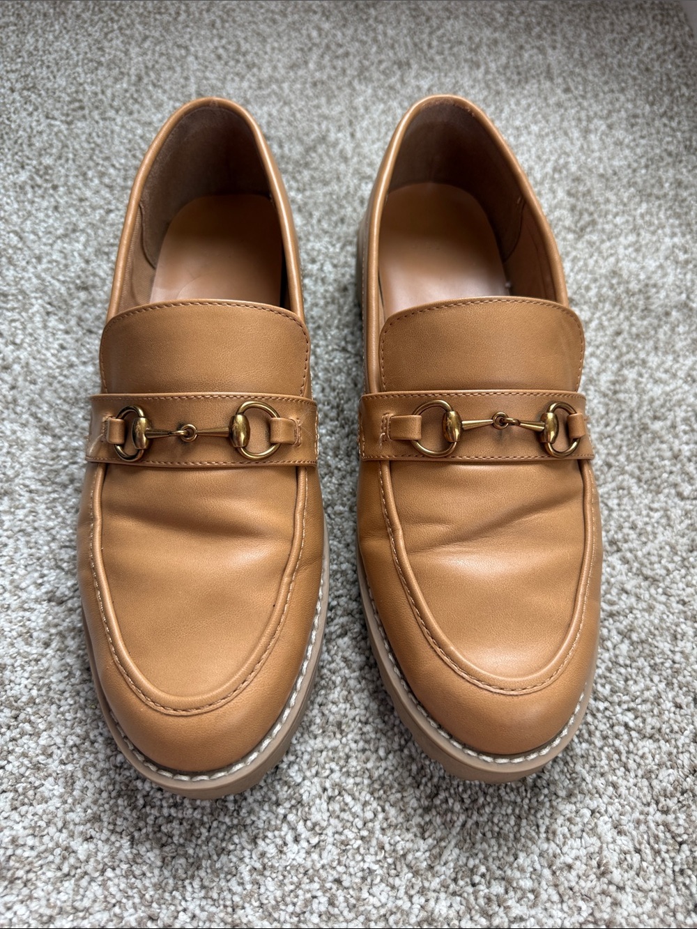 a new day Tan Loafers with Gold Horsebit Detail